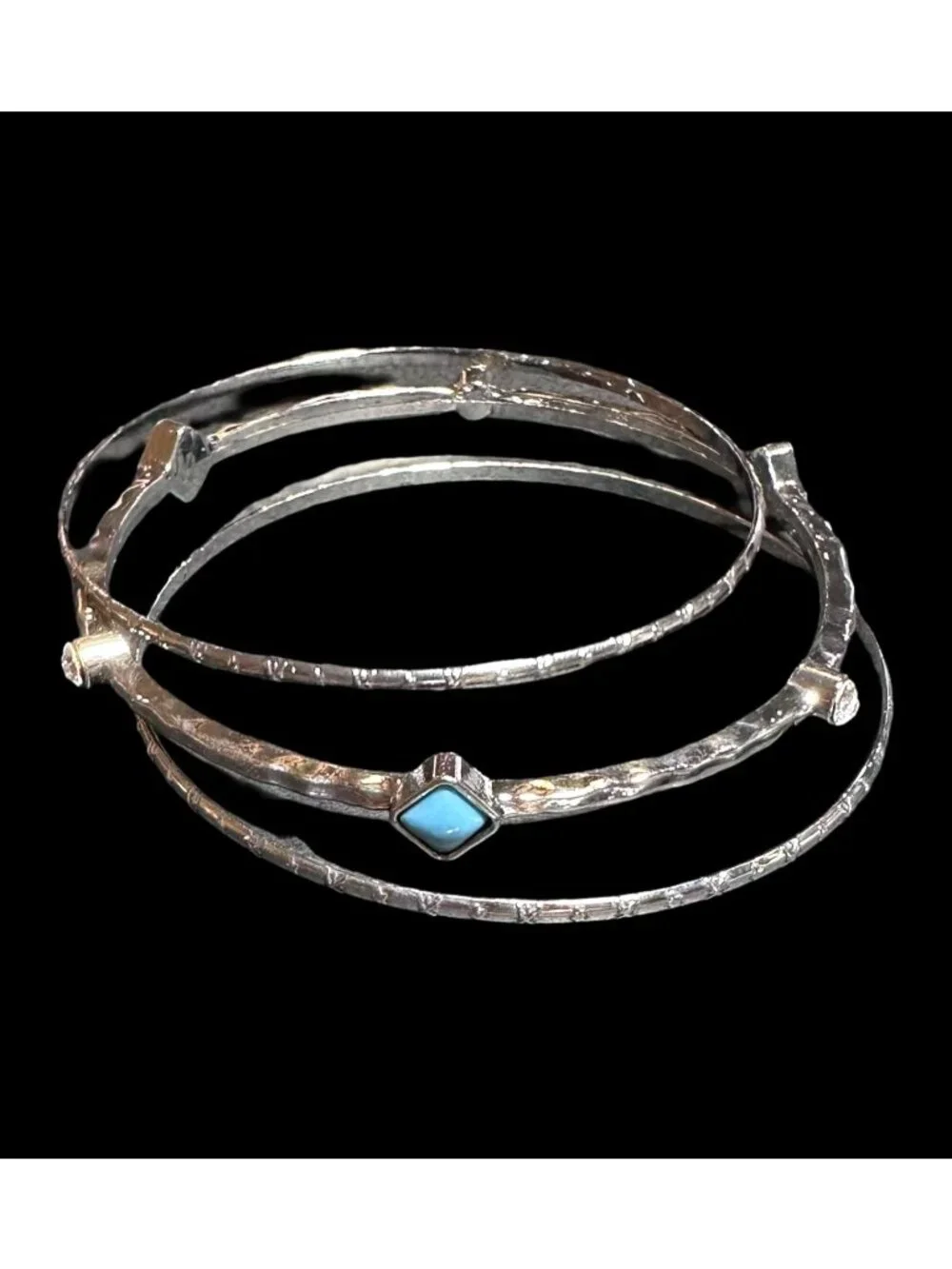 Bangle Bracelet Set Silver Tone Blue Detail Casual Womens Jewelry Gift NWOT